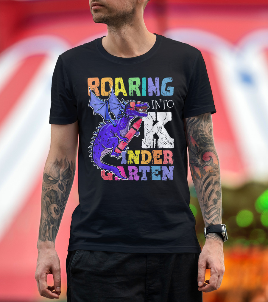 Roaring Into Kindergarten Dragon Holding Crayon T-Shirt