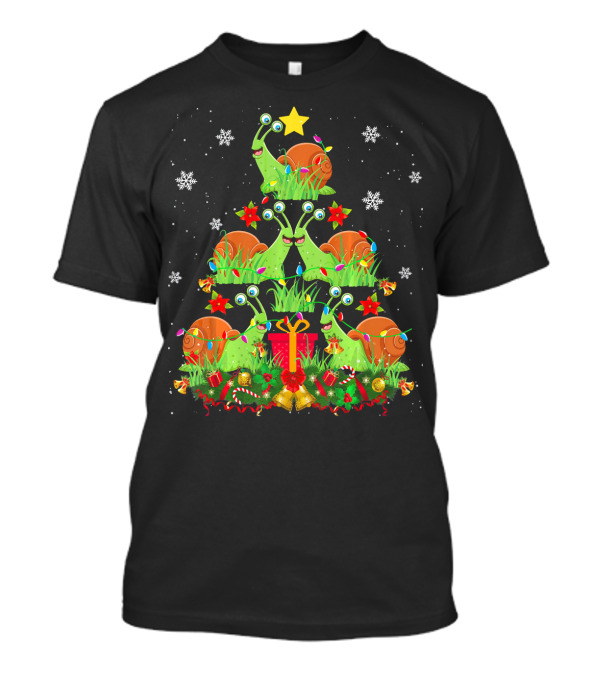 Snail Christmas Tree With Gifts And Snowflakes For Cute Snail Lover T-Shirt