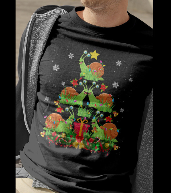 Snail Christmas Tree With Gifts And Snowflakes For Cute Snail Lover T-Shirt