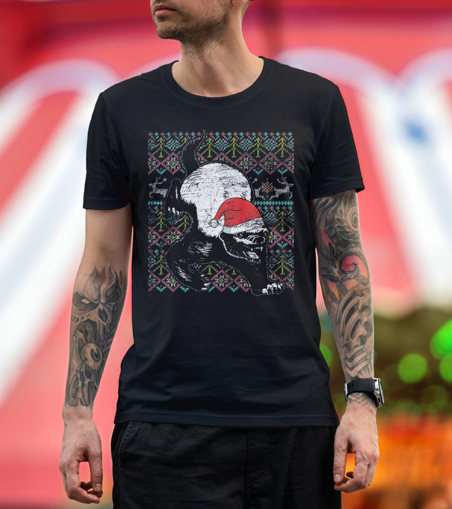 Ugly Christmas Honey Badger Santa Hat Reindeer T-Shirt