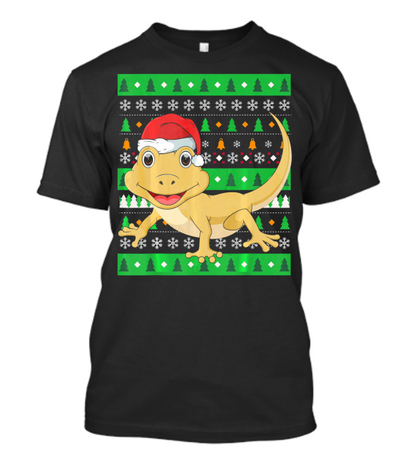 Reptile Lizard Gecko Christmas Santa Hat Snowflakes Trees T-Shirt