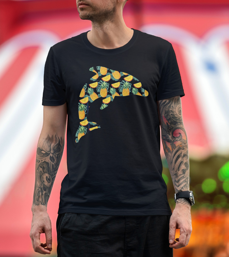 Pineapple Hawaiian Dolphin Tropical Fruit Pattern Women Men T-Shirt