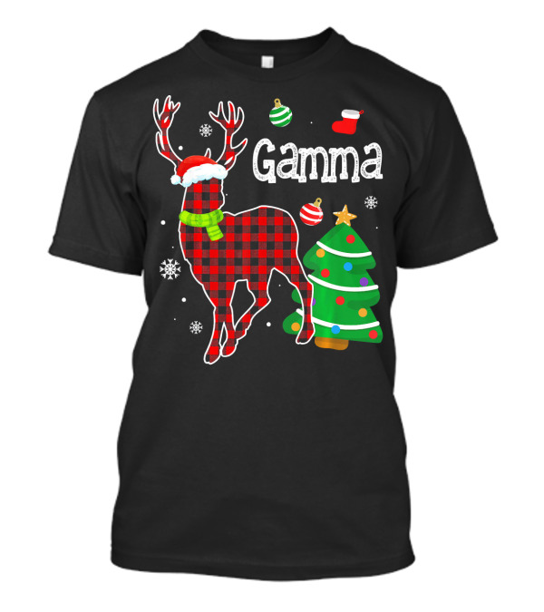 Gamma Red Plaid Deer Christmas Tree Snowflakes T-Shirt