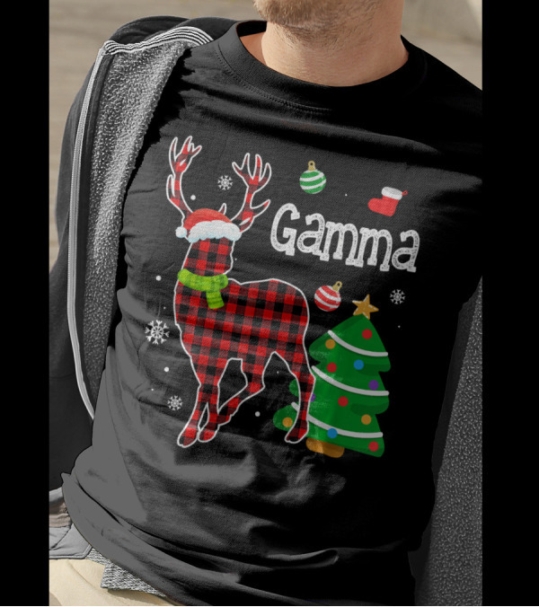 Gamma Red Plaid Deer Christmas Tree Snowflakes T-Shirt