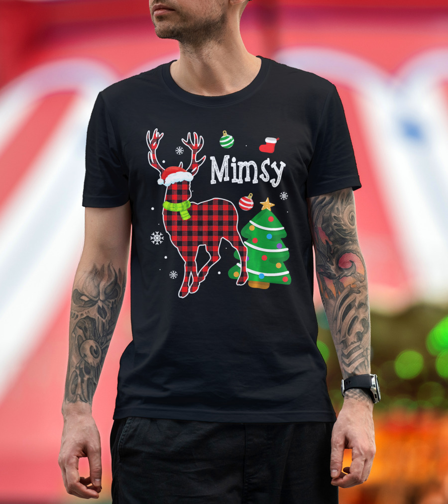 Mimsy Red Plaid Deer Christmas Tree Snowflakes Ornaments T-Shirt