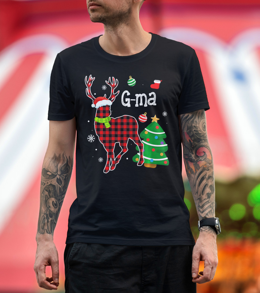 G Ma Red Plaid Deer Christmas Buffalo Matching Family T-Shirt