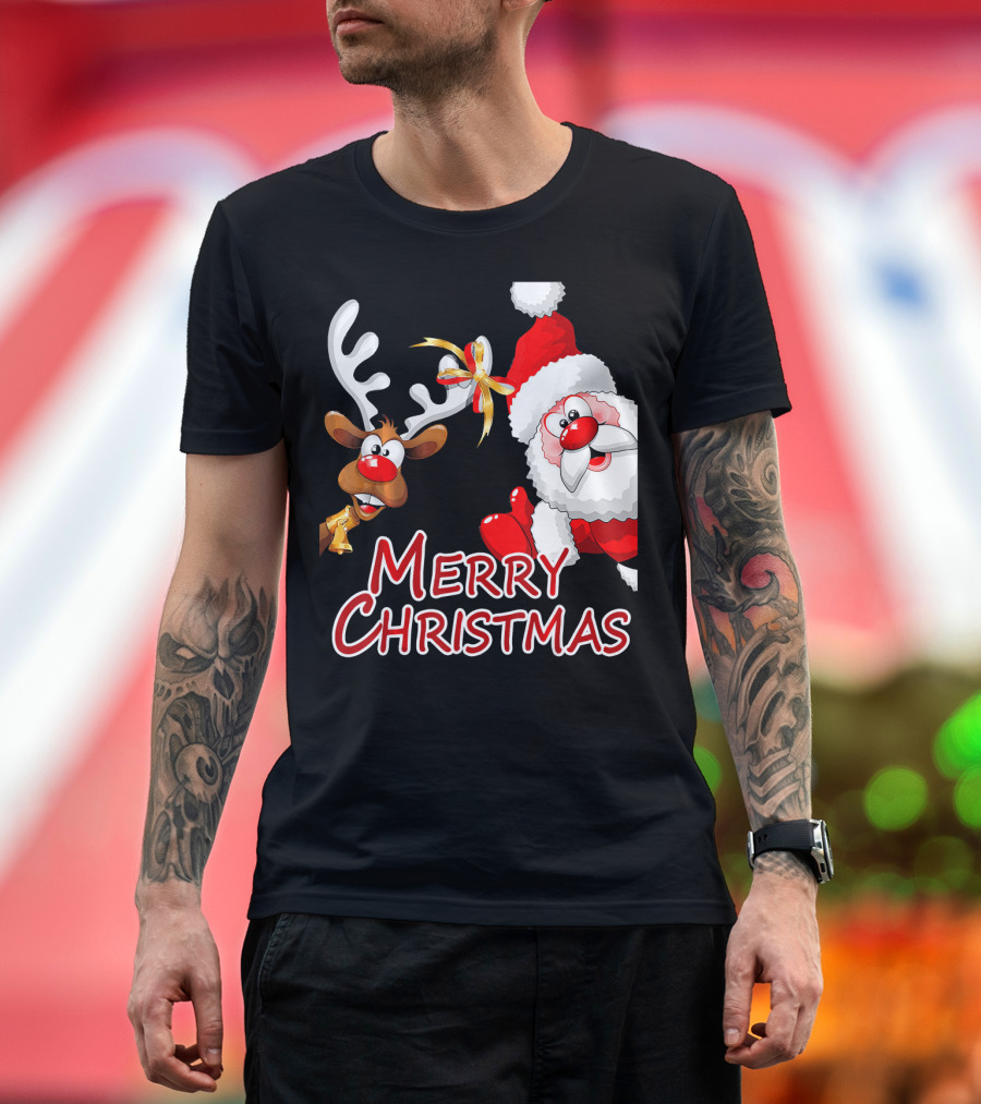 Merry Christmas Santa Claus and Reindeer T-Shirt