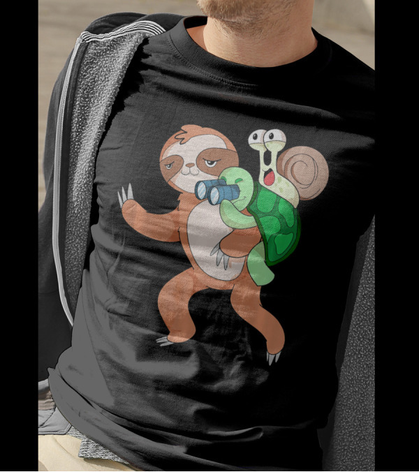 Lazy Sloth With Turtle And Snail Trio T-Shirt