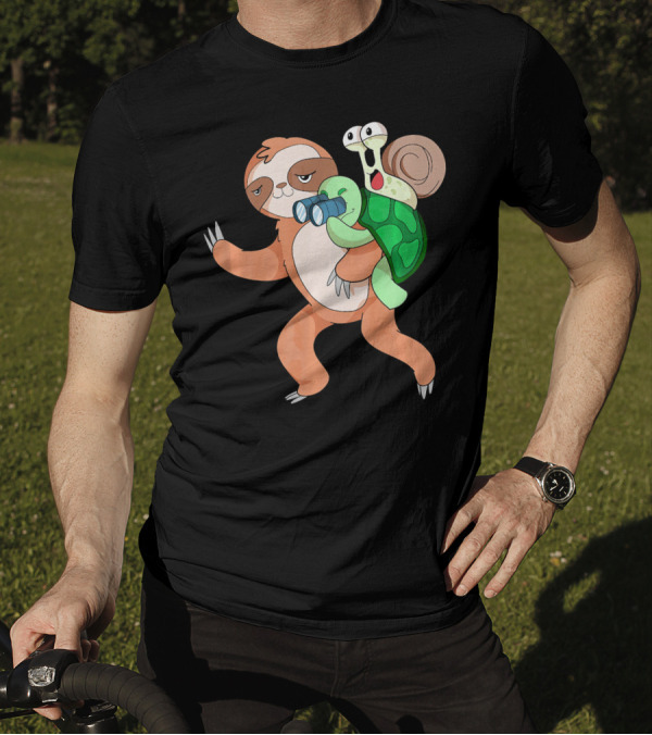 Lazy Sloth With Turtle And Snail Trio T-Shirt