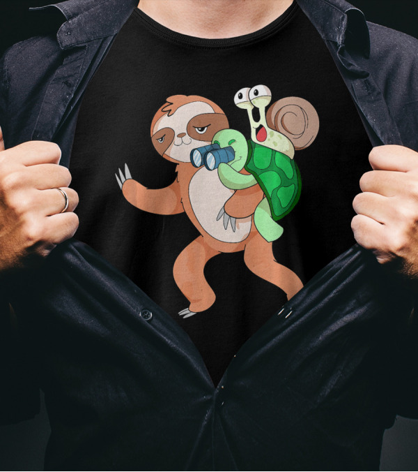 Lazy Sloth With Turtle And Snail Trio T-Shirt