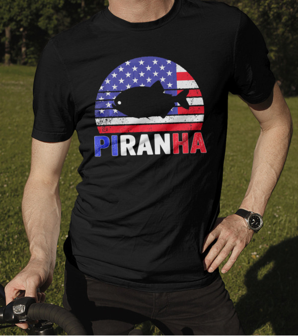 Piranha American Flag Stars And Stripes 4th Of July T-Shirt