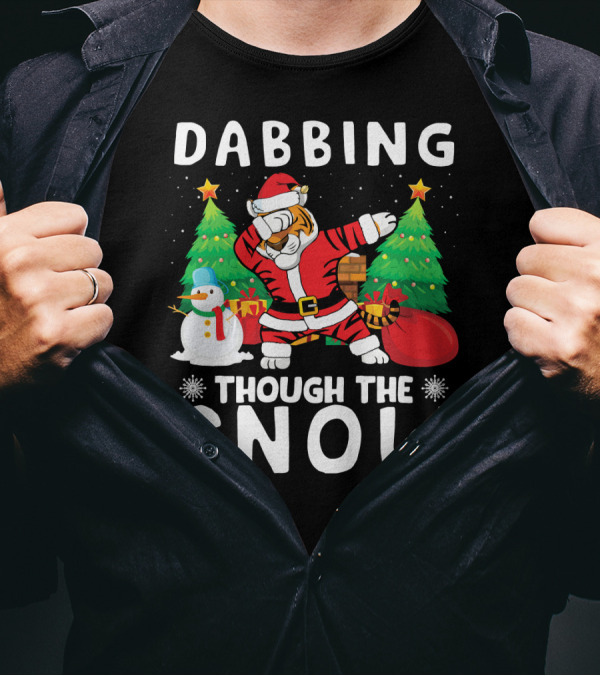Dabbing Through The Snow Tiger Santa Snowman Christmas Trees T-Shirt