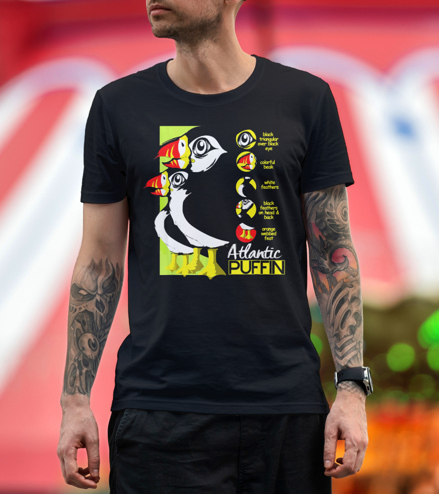 Atlantic Puffin Anatomy Colorful Beak White Feathers Orange Webbed Feet Black Triangular Eye T-Shirt