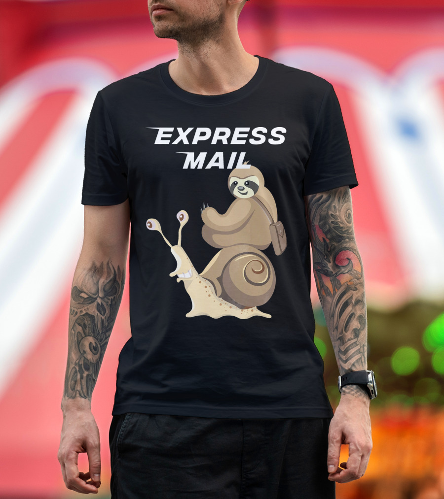 Express Mail Sloth Postman Riding Snail T-Shirt