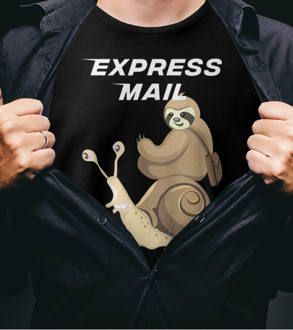 Express Mail Sloth Postman Riding Snail T-Shirt