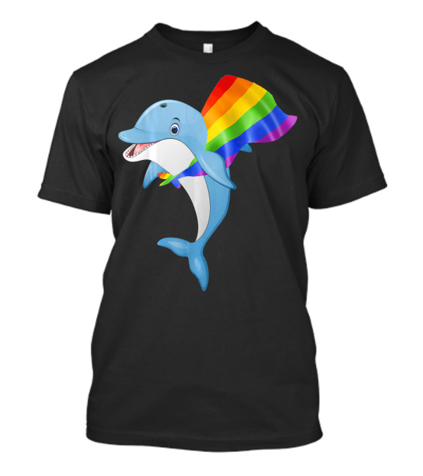 Vintage Dolphin With Gay Pride Rainbow Flag Cape T-Shirt