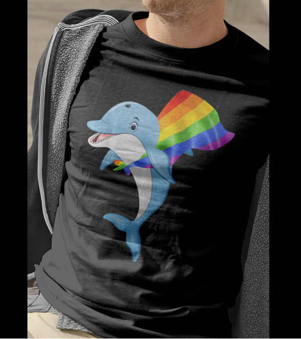 Vintage Dolphin With Gay Pride Rainbow Flag Cape T-Shirt