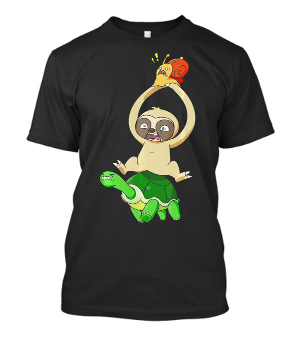 Sloth Holding Snail On Turtle Piggyback Running Adventure T-Shirt