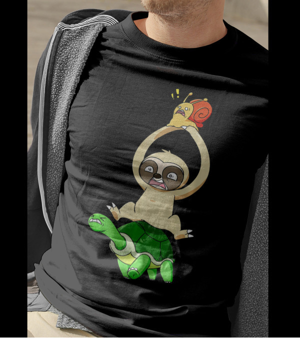 Sloth Holding Snail On Turtle Piggyback Running Adventure T-Shirt