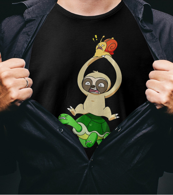 Sloth Holding Snail On Turtle Piggyback Running Adventure T-Shirt