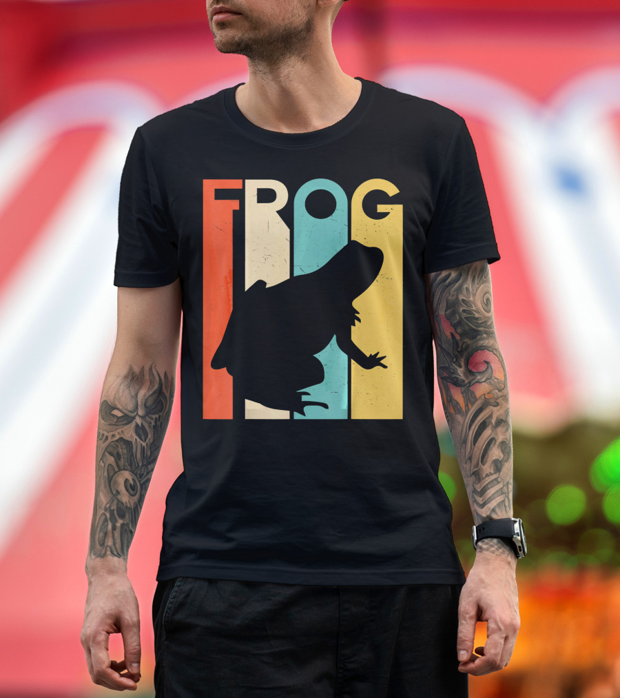 Retro Vintage Frog Lover Silhouette Multicolor T-Shirt