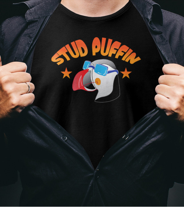 Stud Puffin Funny Seabird Sunglasses Stars T-Shirt