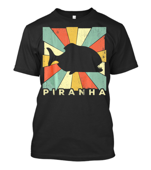 Piranha Silhouette In Vintage Retro Sunburst T-Shirt