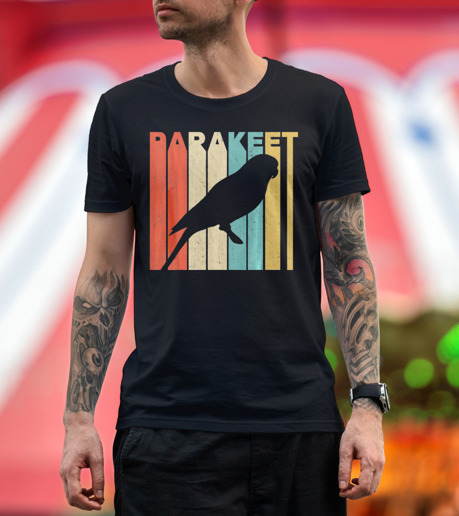 Parakeet Silhouette with Vintage Retro Stripes T-Shirt