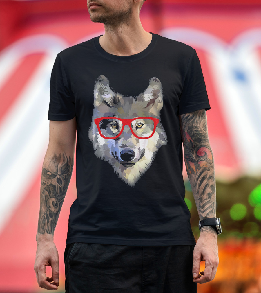 Wolf in Red Retro Sunglass Frame T-Shirt