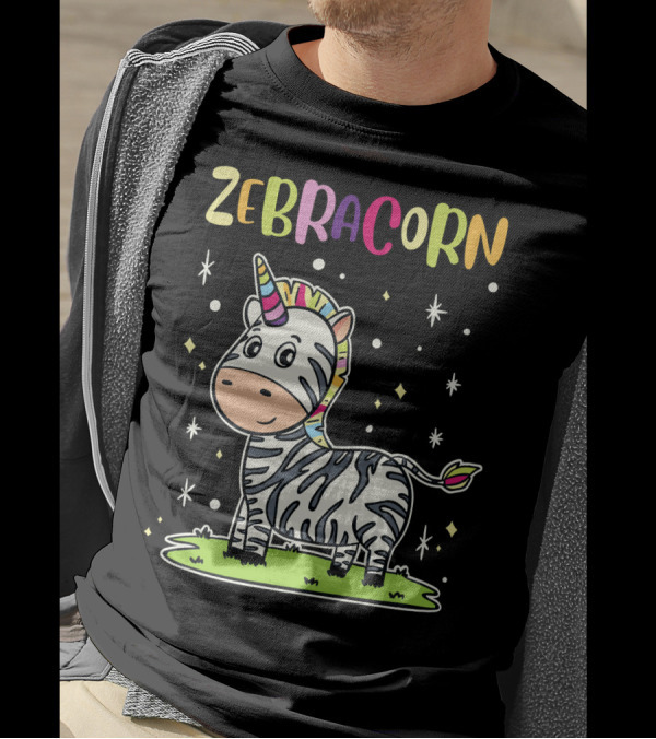 Zebracorn Zebra Unicorn Cute Fantasy Creature With Rainbow Horn And Stars T-Shirt