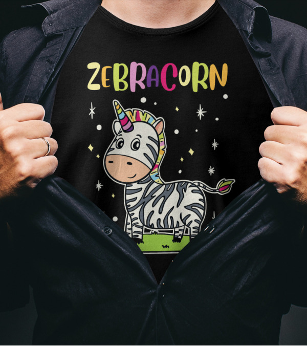 Zebracorn Zebra Unicorn Cute Fantasy Creature With Rainbow Horn And Stars T-Shirt