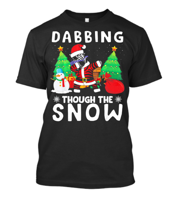 Dabbing Zebra Santa With Snowman And Christmas Trees Through The Snow T-Shirt