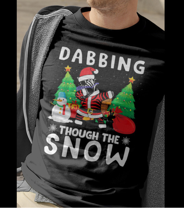 Dabbing Zebra Santa With Snowman And Christmas Trees Through The Snow T-Shirt