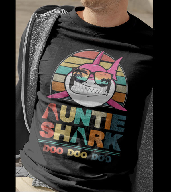 Auntie Shark Doo Doo Doo Retro Sunglasses Tropical T-Shirt