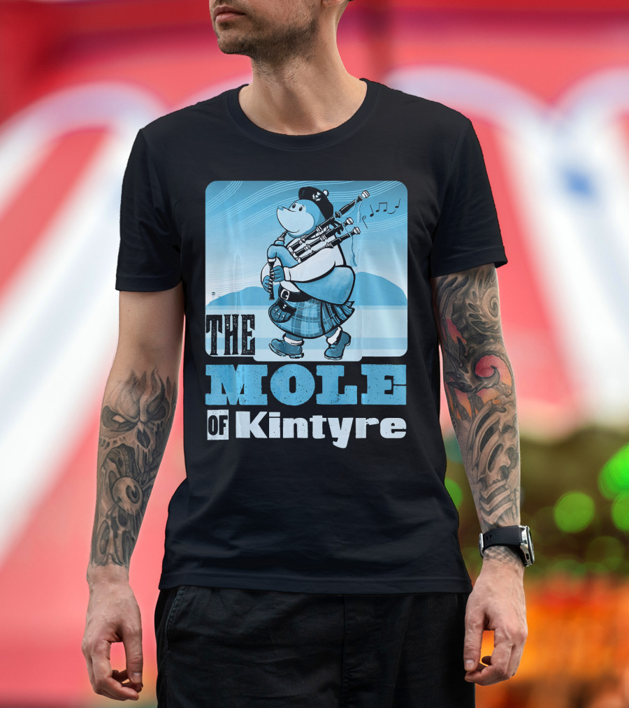 The Mole of Kintyre Playing Bagpipes with Musical Notes T-Shirt