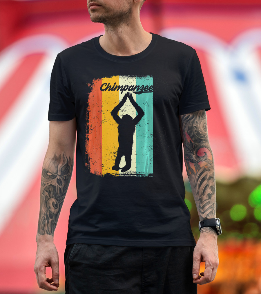 Chimpanzee Retro 70s Vintage Monke Silhouette Color Stripes T-Shirt