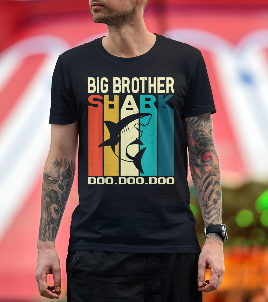 Big Brother Shark Doo Doo Doo Vintage Striped T-Shirt