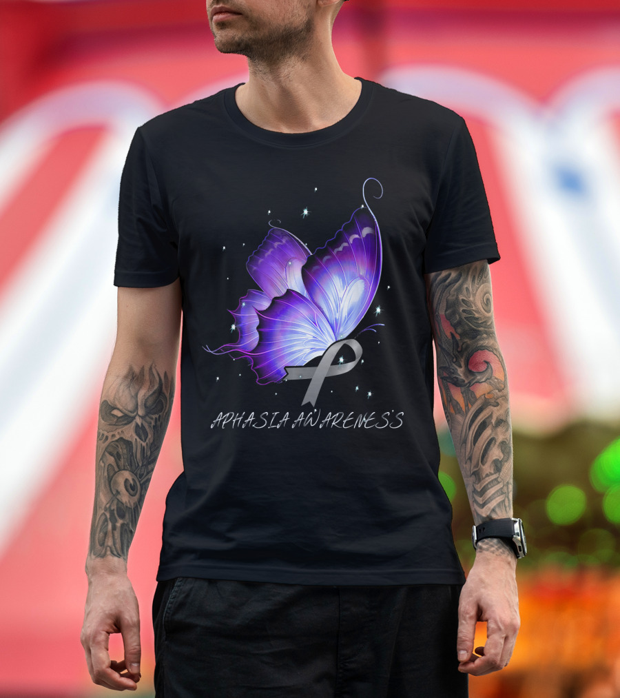 APHASIA AWARENESS Butterfly Ribbon with Purple Wings T-Shirt