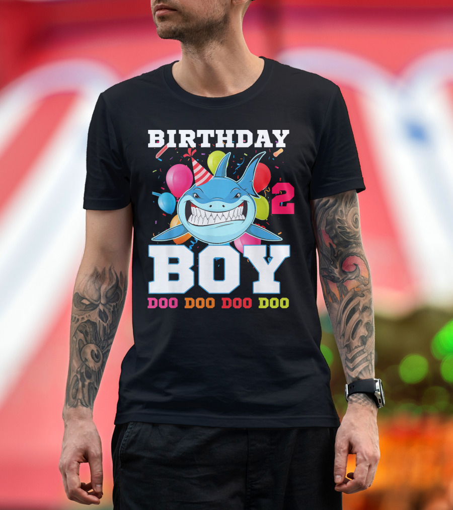 Birthday Boy 2 Doo Doo Doo Shark Party T-Shirt