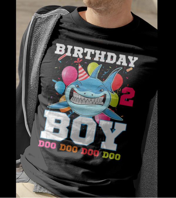 Birthday Boy 2 Doo Doo Doo Shark Party T-Shirt