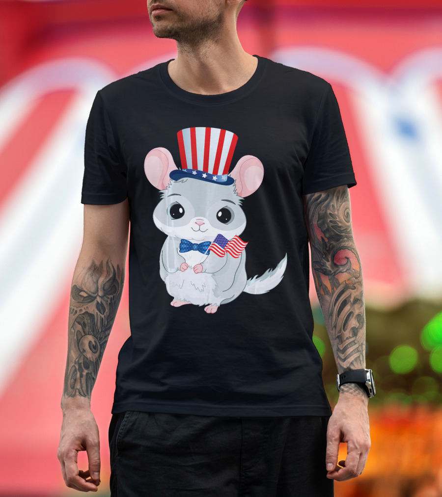 Chinchilla with Patriotic Hat and American Flag for 4th of July T-Shirt