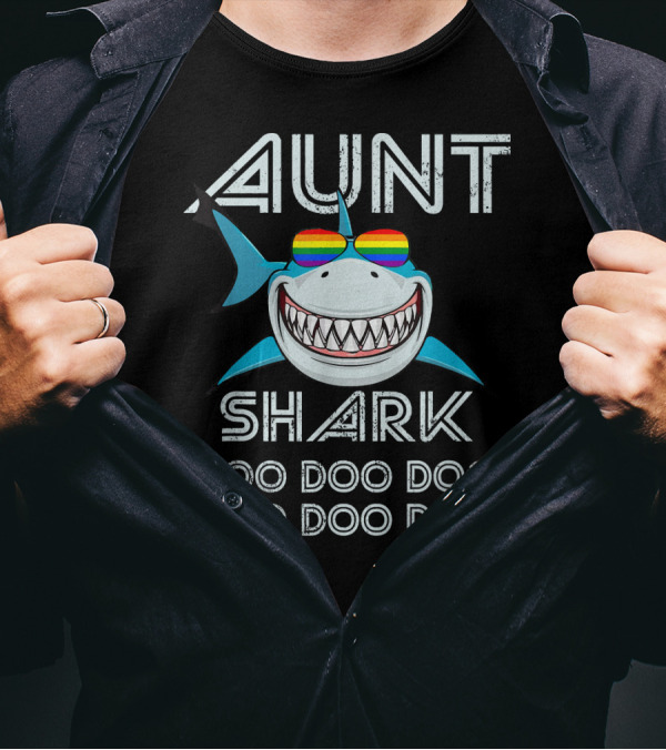 Aunt Shark Doo Doo Doo Rainbow Glasses T-Shirt