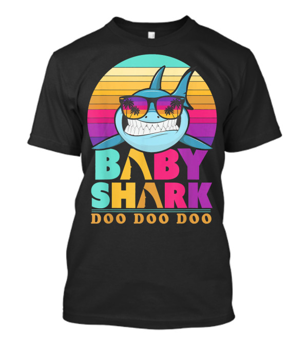 Baby Shark Doo Doo Doo Retro Sunset Sunglasses Palm Trees T-Shirt
