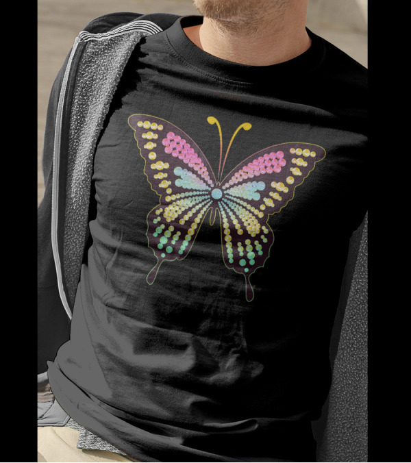 Colorful Butterfly Flip Sequin Rainbow Dots T-Shirt