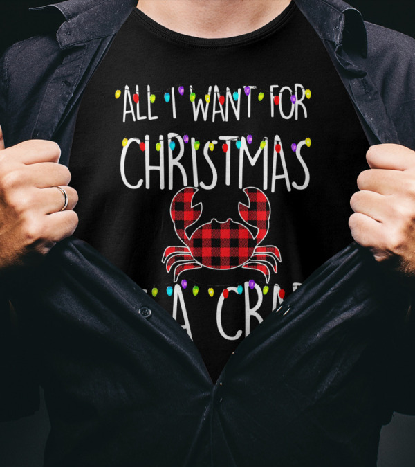 All I Want For Christmas Is A Crab Plaid Holiday Lights T-Shirt
