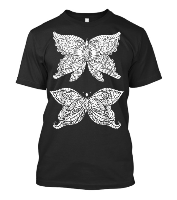 Butterfly Duo Color Your Own Colorific Detailed Mandala Wings Floral T-Shirt