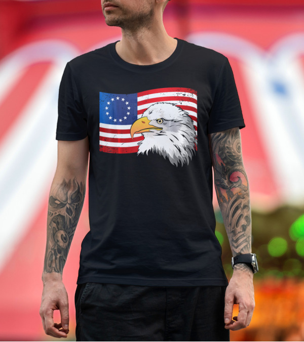 Premium T-Shirt: Betsy Ross Flag Eagle 13 Colonies T-Shirt Betsy Ross Flag Eagle 13 Colonies T-Shirt
