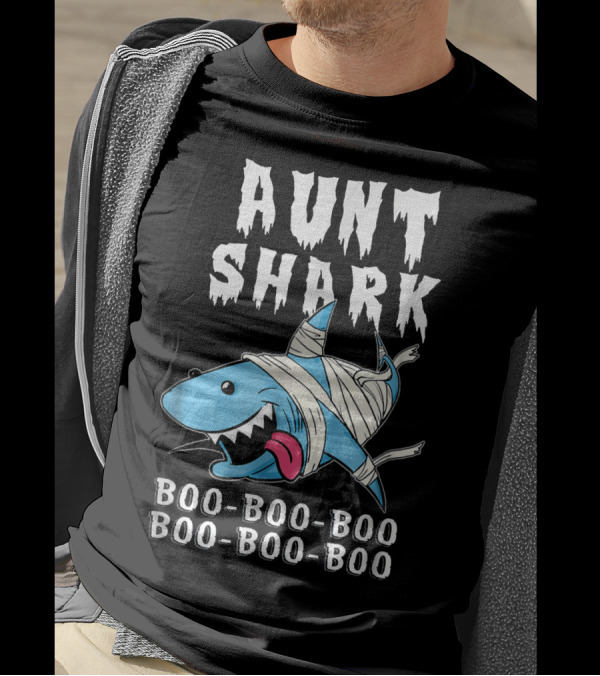 Aunt Shark Boo Boo Boo Mummy Wrapped Halloween Humor T-Shirt