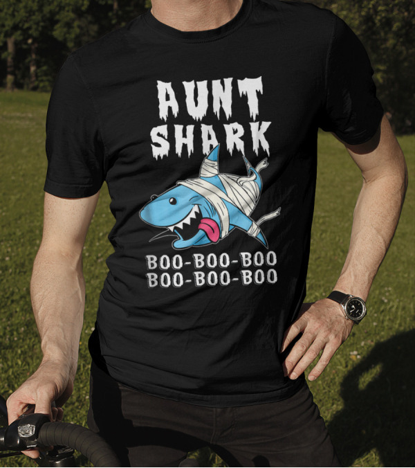 Aunt Shark Boo Boo Boo Mummy Wrapped Halloween Humor T-Shirt