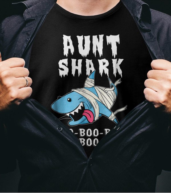 Aunt Shark Boo Boo Boo Mummy Wrapped Halloween Humor T-Shirt
